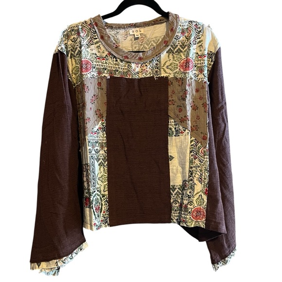 POL Patchwork Long Sleeve Top